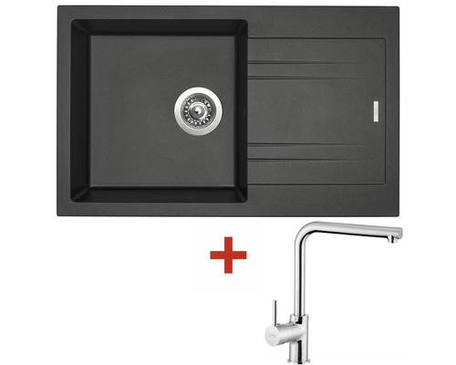 Granitový dřez s baterií Sinks LINEA780N Metalblack + ELKA černý 780 x 480 mm LI78074NELCL