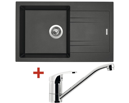 Granitový dřez s baterií Sinks LINEA780N Metalblack + PRONTO černý 780 x 480 mm LI78074NPRCL