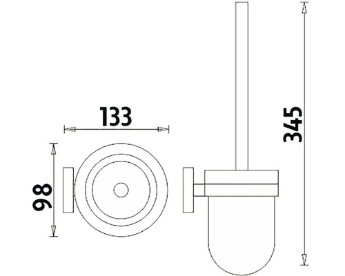 Technický nákres toaletní štětky s rozměry.