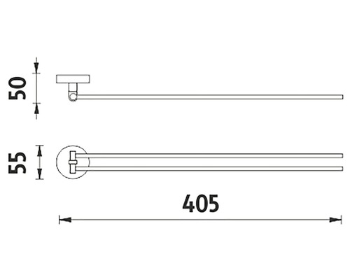 Technický nákres věšáku na ručníky s rozměry