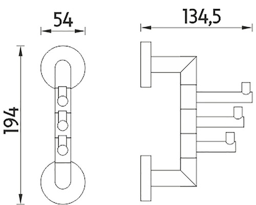 Technický výkres háčku na šaty s rozměry.