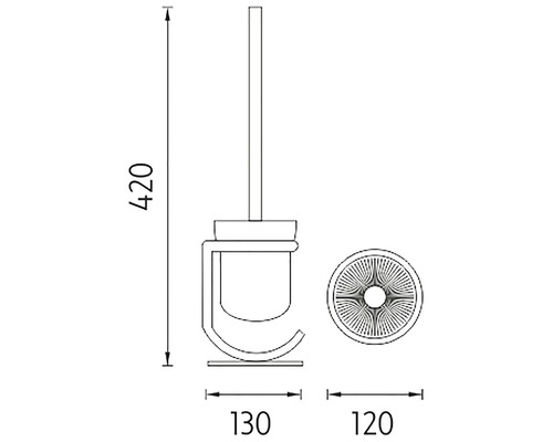 Technický výkres WC soupravy s rozměry 420, 130 a 120 milimetrů.