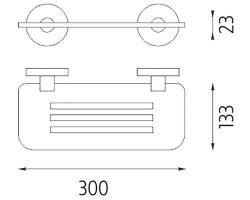 Technický výkres držáku na ručníky o rozměrech 300 x 133 x 23 milimetrů.