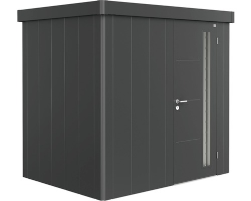 Plechový zahradní domek Biohort Neo 1B jednokřídlé dveře 222 x 166 cm tmavě šedý metalický