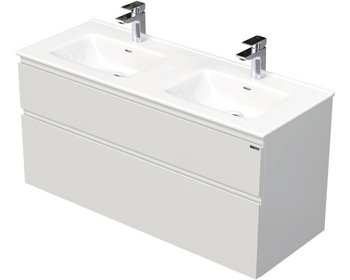 Koupelnová skříňka bílá vysoce lesklá dvojumyvadlem Intedoor LETTY 121 cm LE 120D 2Z