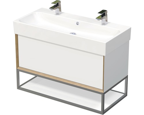 Koupelnová skříňka s umyvadlem Intedoor MULTI 100 cm OXO MULTI OALU 100D 1Z Skříňka pod umyvadlo se dvěma kohoutky a odkládací plochou