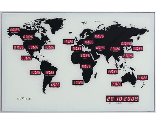 Nástěnné hodiny NeXtime World Time Digit 55 x 36 cm