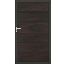 Vchodové dveře s horizontální dřevěnou strukturou a klikou