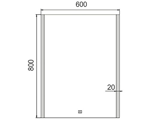 Technický nákres zrcadla o rozměrech 600 krát 800 milimetrů