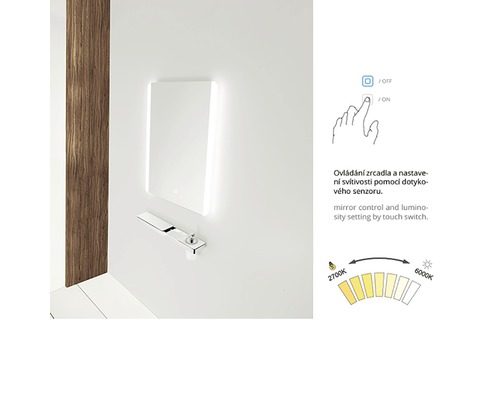 Čtvercové koupelnové zrcadlo s LED osvětlením a dotykovým senzorem