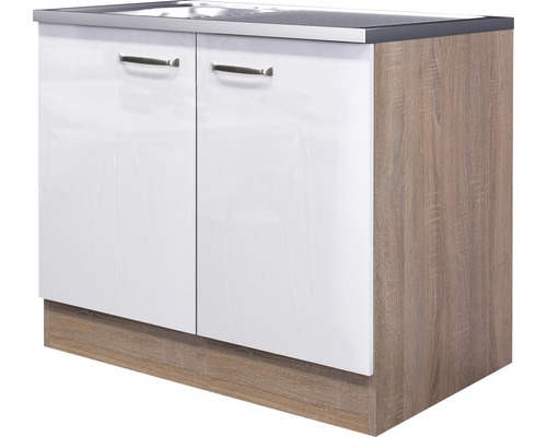 Kuchyňská skříňka s dřezem Flex-Well Valero 100 cm bílá vysoce lesklá