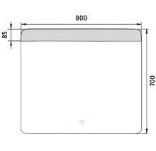 Technický nákres zrcadla o rozměrech 800 x 700 mm