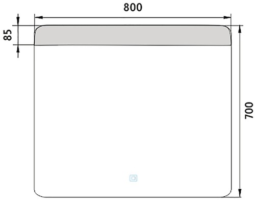 Technický nákres zrcadla o rozměrech 800 x 700 mm