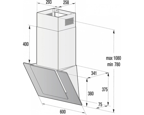 Technický výkres odsavače par s rozměry