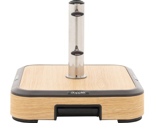 Základna slunečníku Doppler s trubkou z nerezové oceli a vzhledem dřeva