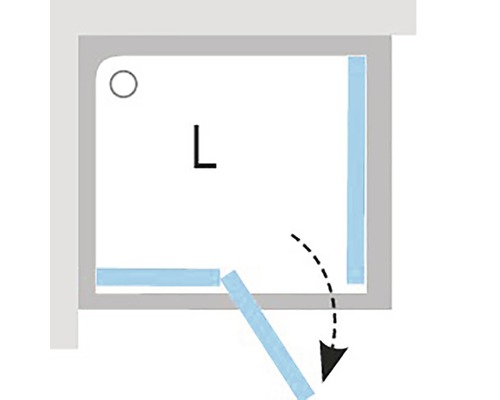 Schéma rohového vstupu do sprchového koutu s otočnými dveřmi