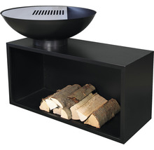 Ohniště s dřevěnou přihrádkou pro použití na zahradě