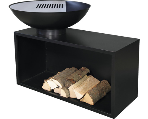 Ohniště s dřevěnou přihrádkou pro použití na zahradě