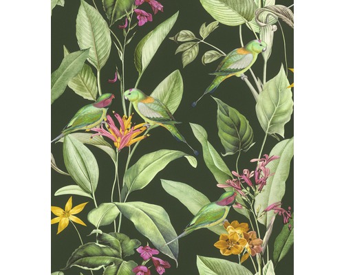 Tapeta s rostlinami, listy a papoušky