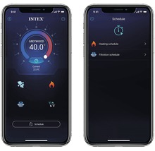 Zobrazení chytrého telefonu aplikace Intex pro ovládání plánů vytápění a filtrace