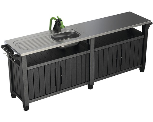 Zahradní kuchyňský dřez s pultem, dřezem a skříňkou