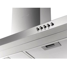 Nerezový odsavač par s ovládacími knoflíky pro rychlost ventilátoru a osvětlení