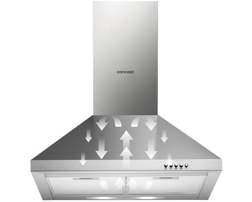 Kovový odsavač par s šipkami znázorňujícími proudění vzduchu