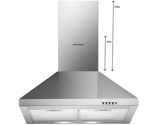 Nerezový odsavač par s minimální a maximální výškou