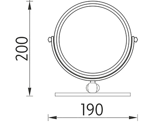 Technický výkres kosmetického zrcadla o rozměrech 200 krát 190 milimetrů.