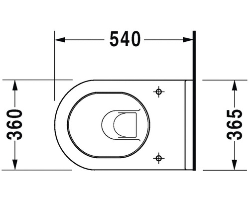 Technický nákres závěsného WC o rozměrech 540 krát 360 krát 365 milimetrů.