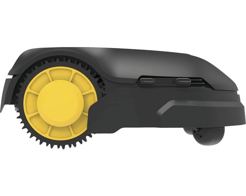 Robotická sekačka s žlutým kolem