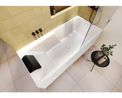 Vana Riho STILL SHOWER P&P L 180x80 cm bílá Fall s podhlavníkem BD18C0500000000 Moderní koupelna s obdélníkovou vanou, sprchovou zástěnou a armaturami