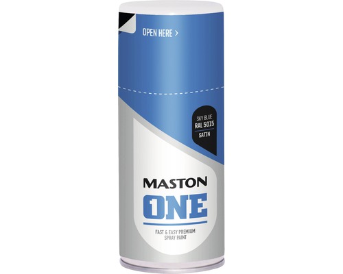 Lak ve spreji Maston ONE Satin RAL5015 nebesky modrý 150 ml Mastos One sprej, odstín nebesky modrá RAL 5015, polomatný