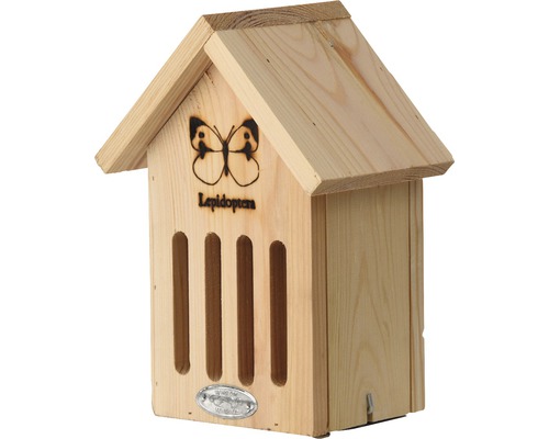 Dřevěný domeček pro motýly s motivem motýla a vstupními štěrbinami