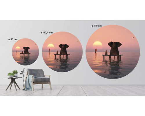 Dekorativní samolepka na zeď se slonem a surikatou u moře v různých velikostech