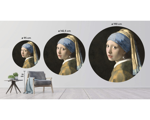 Samolepka na zeď s obrazem Dívka s perlou ve třech různých velikostech