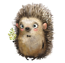 Ilustrace ježka s motýlkem a listy