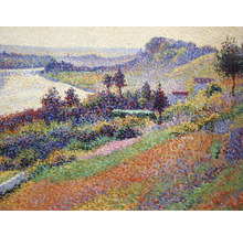 Malba krajiny s řekou v stylu pointilismu