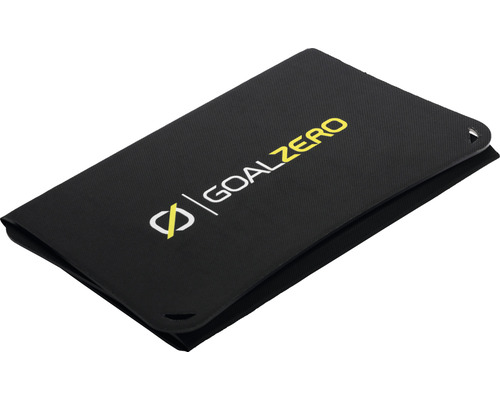 Logo Goal Zero na černém obalu solárního panelu