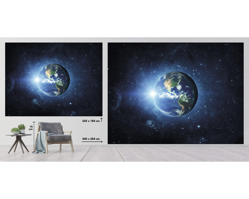 Nástěnná malba s motivem Země ve vesmíru, 340 x 254 centimetrů