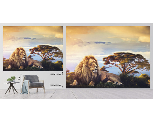 Nástěnná malba se lvem před stromovou krajinou, ve dvou velikostech
