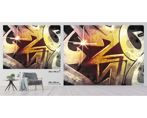 Nástěnná malba s motivem graffiti v interiéru