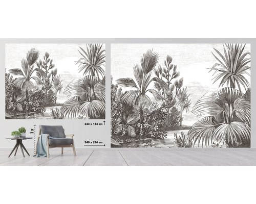 Fototapeta s motivem tropických rostlin o rozměrech 243 x 184 centimetrů a 340 x 254 centimetrů