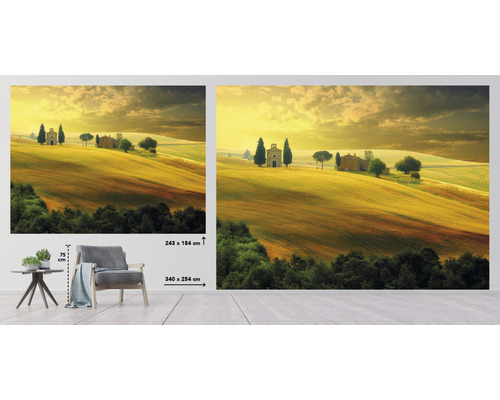 Nástěnná malba s motivem krajiny, Toskánsko, Itálie, rozměry 340 x 254 centimetrů a 243 x 184 centimetrů