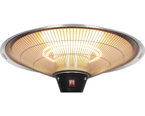 Detailní záběr terasového ohřívače s ochrannou mřížkou