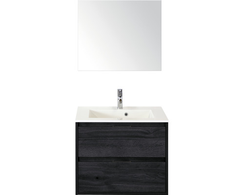 Koupelnový nábytkový set Sanox Porto barva čela black oak ŠxVxH 70 x 75 x 52 cm s umyvadlem z minerální litiny a zrcadlem