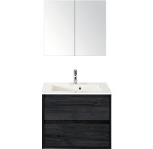 Koupelnový nábytkový set Sanox Porto barva čela black oak ŠxVxH 70 x 75 x 52 cm s umyvadlem z minerální litiny a zrcadlovou skříňkou