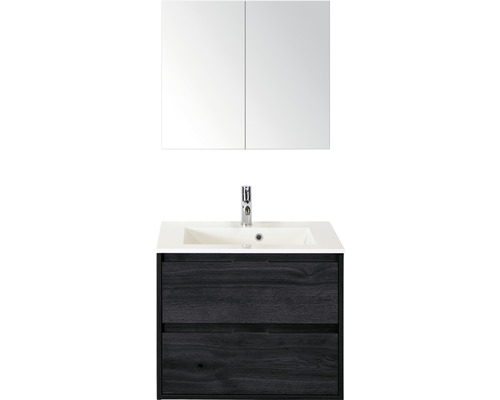 Koupelnový nábytkový set Sanox Porto barva čela black oak ŠxVxH 70 x 75 x 52 cm s umyvadlem z minerální litiny a zrcadlovou skříňkou