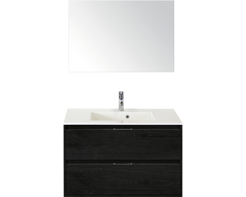 Koupelnový nábytkový set Sanox Porto barva čela black oak ŠxVxH 90 x 75 x 52 cm s umyvadlem z minerální litiny a zrcadlem