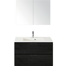 Koupelnový nábytkový set Sanox Porto barva čela black oak ŠxVxH 90 x 75 x 52 cm s umyvadlem z minerální litiny a zrcadlovou skříňkou